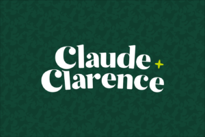 The Claude and Clarence logo in white against a dark green background