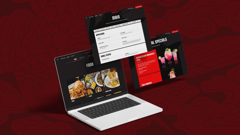 Three laptop screens showing a preview of the Benihana menu system