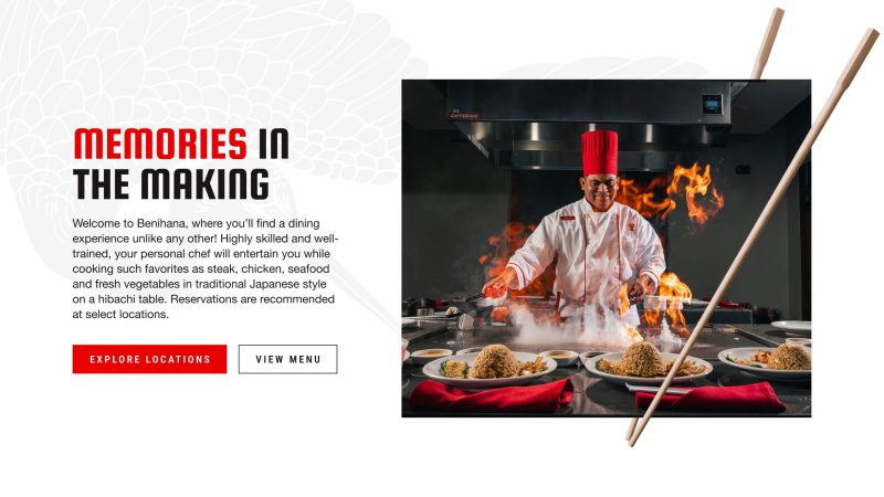 Example of section on Benihana website design displaying 'about' information