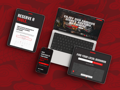 Multiple devices displaying different screens of the Benihana website