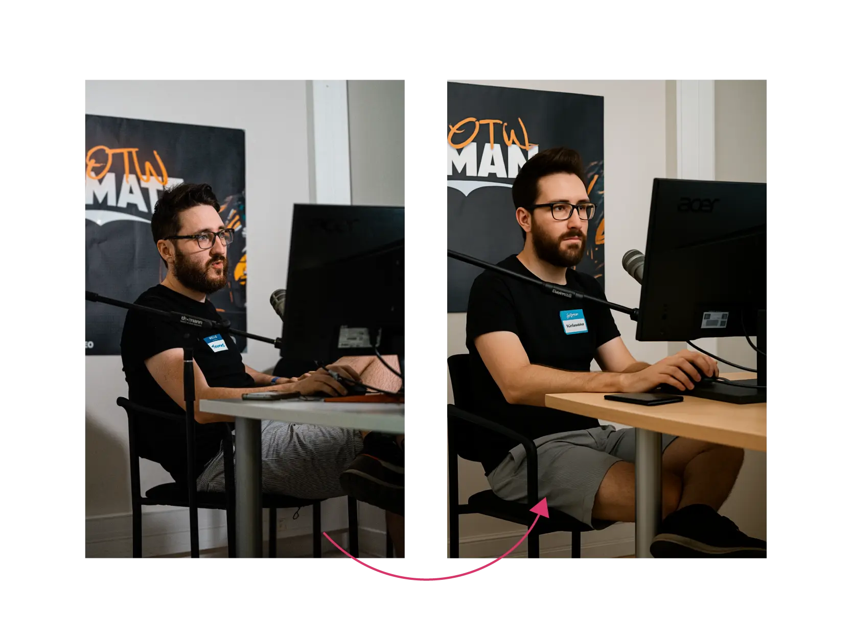 A comparison of a source image of a person and an AI generated replication of that image using a basic prompt