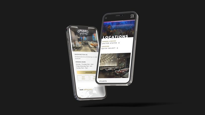 2 mobile phone mockups showing the 'Locations' page of the STK website