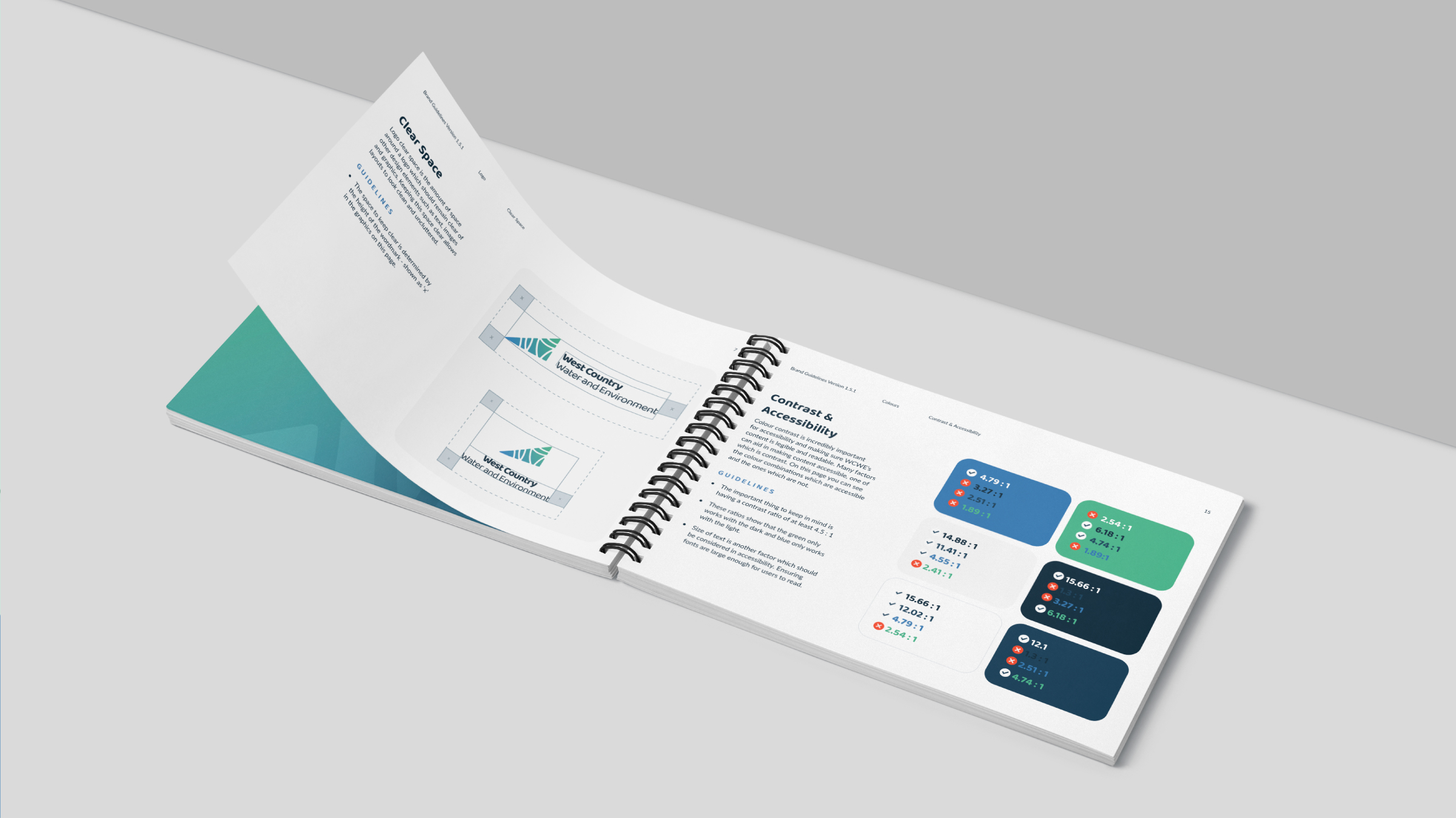 Mockup spread of the WCWE Brand guidelines