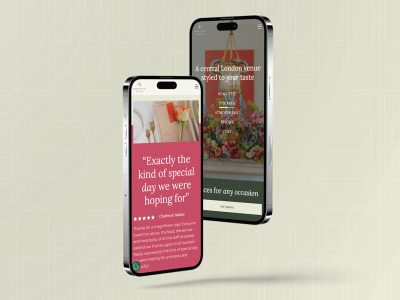 Mockup of pages of the 41 Portland Place website on 2 phones
