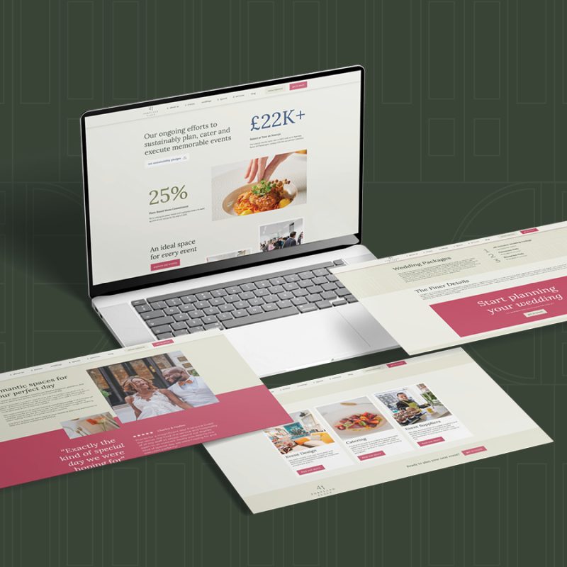 Mockup of pages of the 41 Portland Place website on a laptop