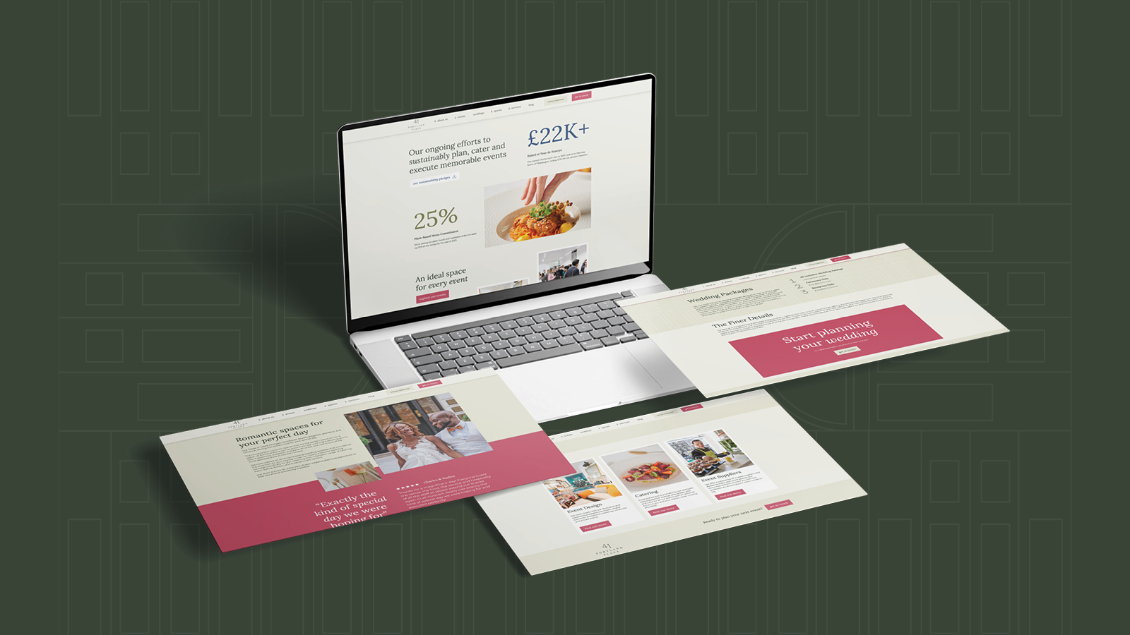 Mockup of pages of the 41 Portland Place website on a laptop