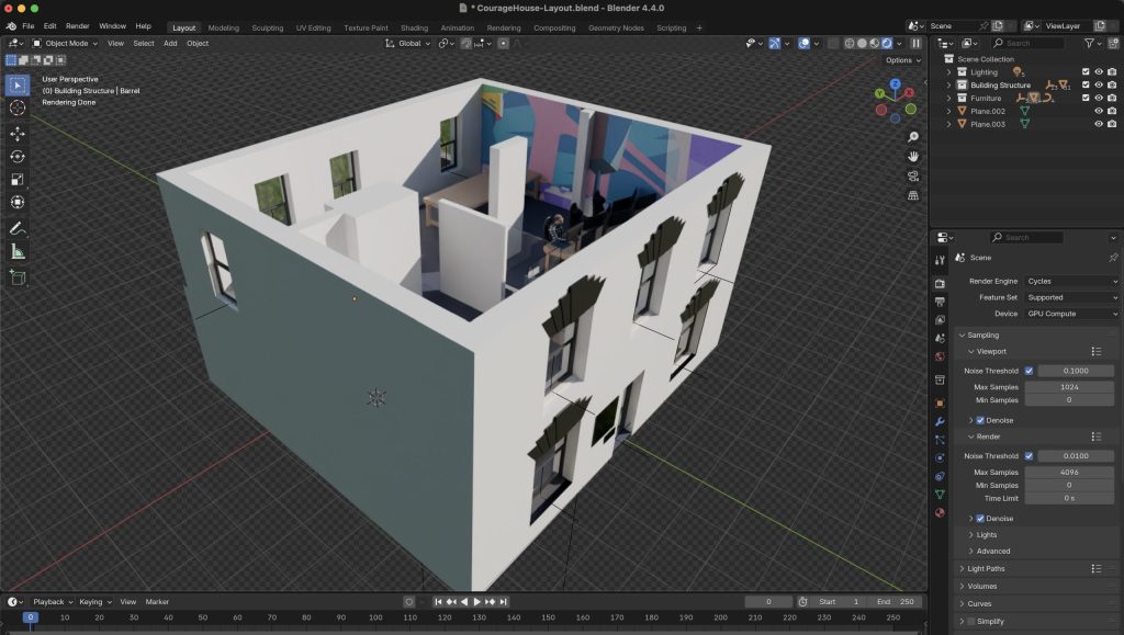 A computer generated image of the exterior view of the new office.