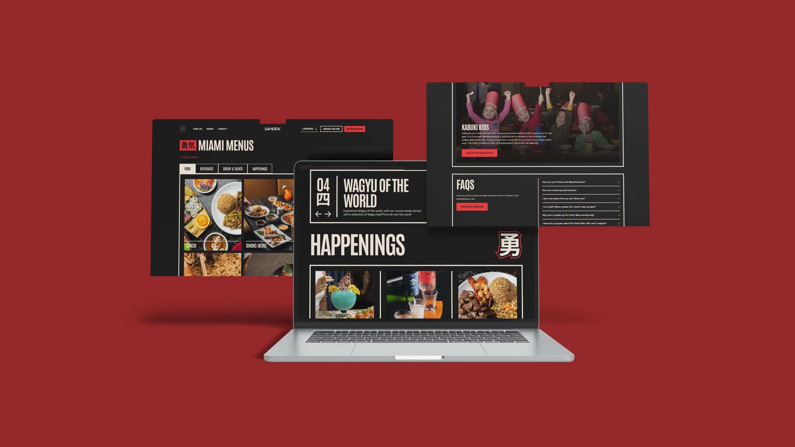 Selection of pages from the Samurai website in a mockup