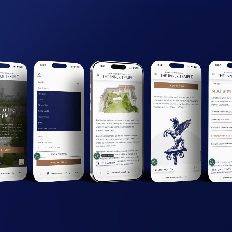 Selection of pages from the Inner Temple Venue Hire website in a laptop mockup
