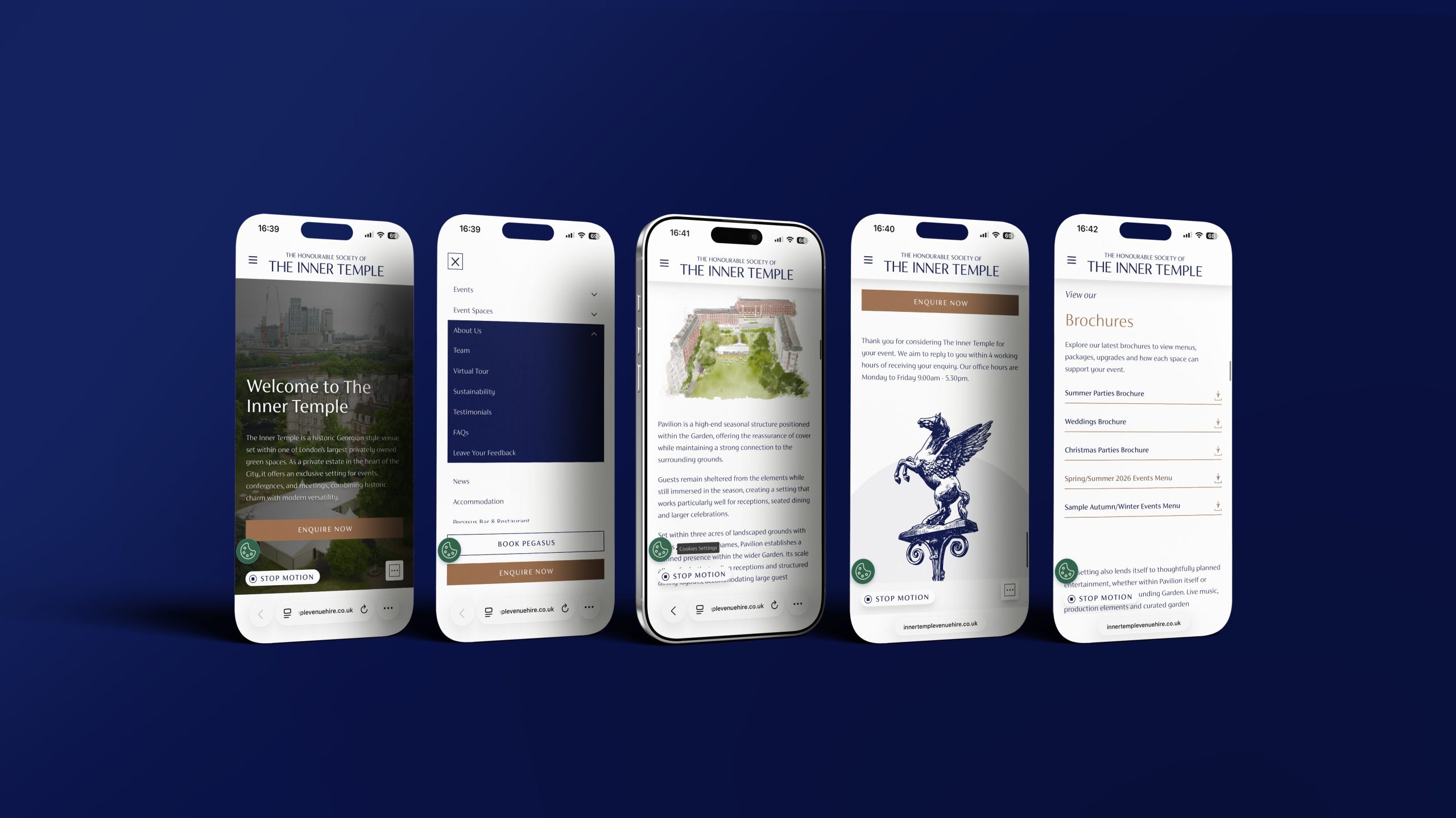 Selection of pages from the Inner Temple Venue Hire website in a laptop mockup