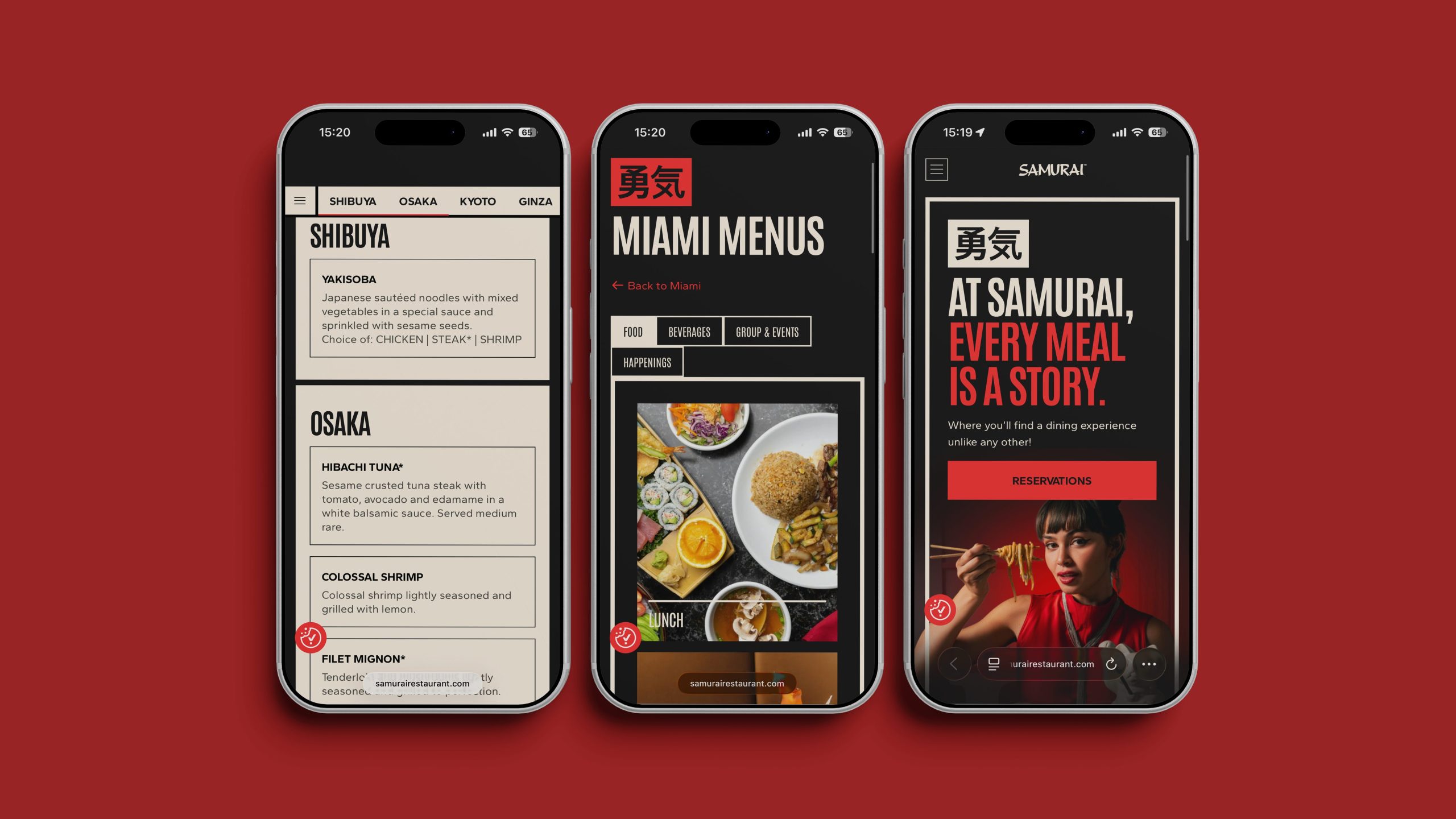 Selection of pages from the Samurai website in a mobile mockup