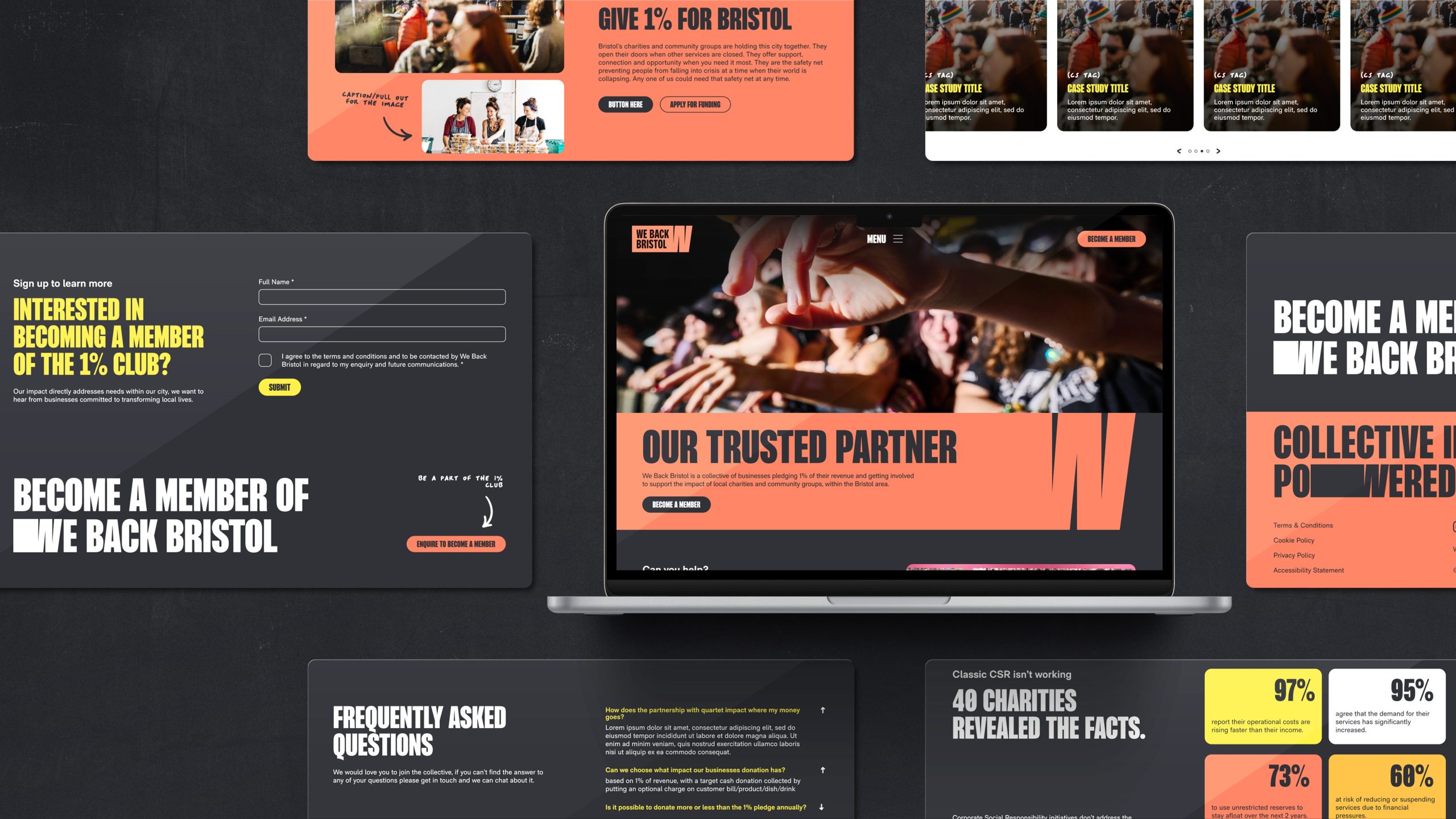 A selection of website screenshots and a laptop mockup
