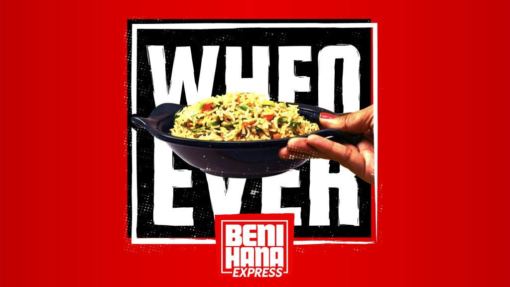 'WhenEver' graphic that shows a rice dish layered over the top