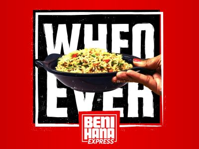 'WhenEver' graphic that shows a rice dish layered over the top