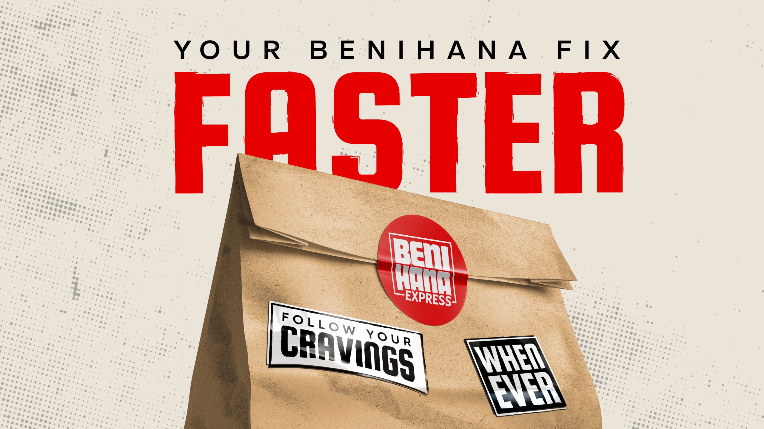 Your Benihana Fix Faster Poster with takeaway bag with branded stickers